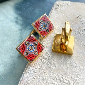 Gemelos Atrio Azulejo portugués Azulejo antiguo Regalo de novio Esmoquin Boda Moda masculina Válega Oro rojo o plata Acero inoxidable 598