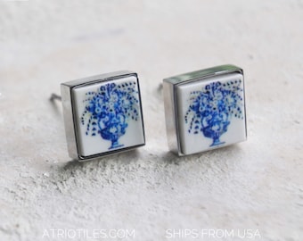 Atrio Tile Hoop Earrings Portuguese Azulejos Par Atrio Sur Etsy