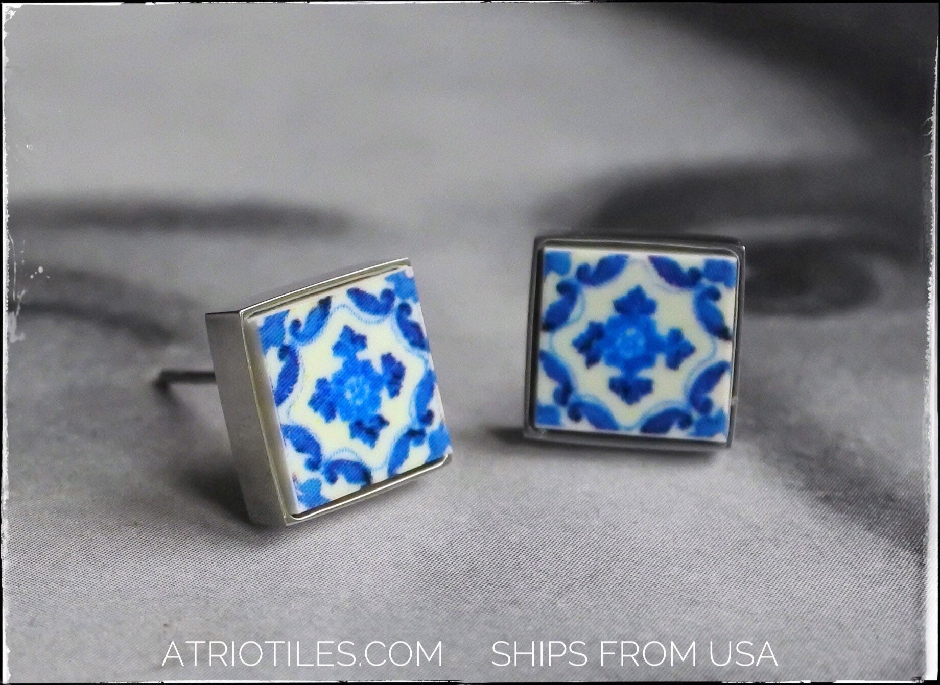 Earring Stud Portugal Tile earring Atrio Tile earring small gift for her Portuguese Tile earring Portugal Travel Gift Atrio earring blue