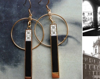 Atrio Circle Bar-oorbellen Matchstick zwart-witte tegel Azulejo MINIMALISTISCHE roestvrij staal Coimbra Rua de Quebra Costas 2 opties