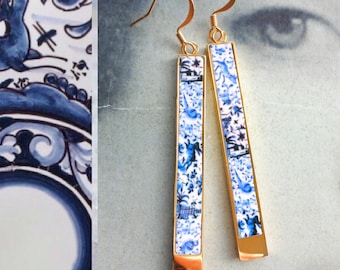 Atrio CoIMBRA Earrings Portugal 17th Century  Pottery  Matchstick Castle BAR  Reversible Ceramicas de Coimbra Stainless Steel  Willow deer