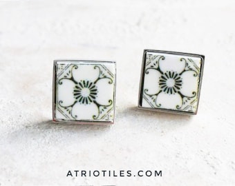 Atrio Stud Earrings Black and White Tile Azulejo Post MINIMALIST Stainless Steel Coimbra Rua de Quebra Costas -(see photo of Facade)  471