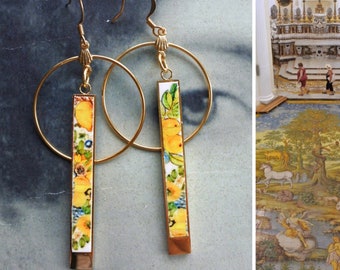 Atrio Earrings Capri Italy Circle Bar Italian  LEMONS Church of St. Michael Anacapri 1761 Maoilica Majolica Matchstick Reversible 2 Options