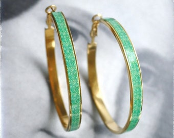Hoop Earrings Atrio Portugal Tile Turquoise Azulejo Caldas da Rainha  Persian Tiles Gold or Silver Stainless Steel  Hypo Allergenic 2"