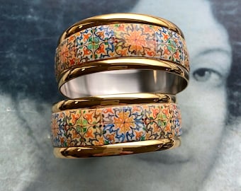 Bangle ATRIO Portugal Tile Bracelet Antique Azulejo Pinterest CoIMBRA 1590 - Gold or Silver Stainless Steel - Ships from USA CHUNKY