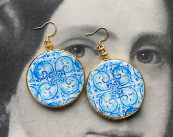 LIMITED EDITION Earrings Portugal Tile Atrio Azulejo  University of Évora founded in 1559