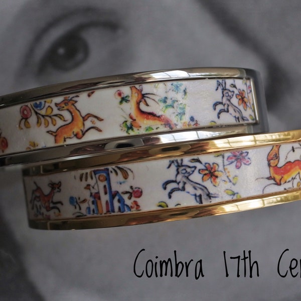 Bangle COIMBRA Portugal 17th Century Pottery Bracelet Ceramic DeeR  Ceramicas -  Stainless Steel Made to order Side Closure