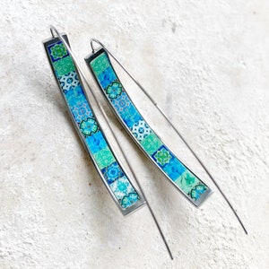 Earrings Atrio THREADER Portugal Tile Turquoise Azulejo Caldas da Rainha  Gift Boxed  Hypo Allergenic minimal INNER Buried Treasure