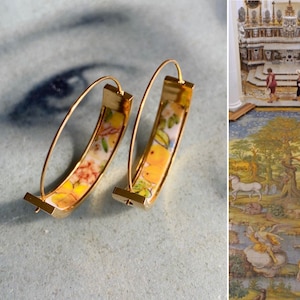 Atrio Hoops Earrings Capri Italy Italian  LEMONS Church of St. Michael Anacapri 1761 Maoilica Majolica 1&quot; Stainless Steel Hypoallergenic