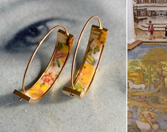 Atrio Hoops Earrings Capri Italy Italian  LEMONS Church of St. Michael Anacapri 1761 Maoilica Majolica 1&quot; Stainless Steel Hypoallergenic