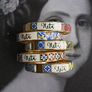 Personalized BRACEleT Custom Bangle Stainless Steel Atrio Portugal Tile Grandma Mae Mom Mamã Avó Vovó Madrinha MADE TO ORDER Side Closure image 7