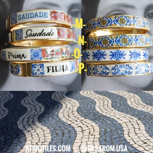 Personalized BRACEleT Custom Bangle Stainless Steel Atrio Portugal Tile Grandma Mae Mom Mamã Avó Vovó Madrinha MADE TO ORDER Side Closure image 5