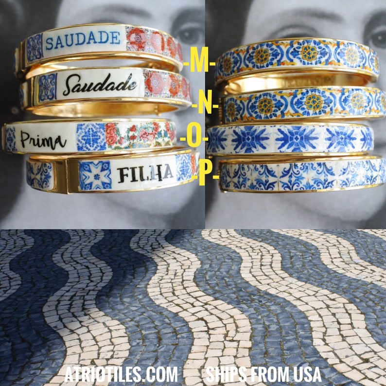 Personalized BRACEleT Custom Bangle Stainless Steel Atrio Portugal Tile Grandma Mae Mom Mamã Avó Vovó Madrinha MADE TO ORDER Side Closure image 5