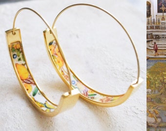 Atrio Hoops Earrings Capri Italy Italian  LEMONS Church of St. Michael Anacapri 1761 Maoilica Majolica 1.50&quot; Stainless Steel Hypoallergenic