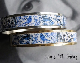 Bangle COIMBRA Portugal 17th BLUE Century Pottery Bracelet Ceramic DeeR  Ceramicas -  Stainless Steel Made to order Side Closure