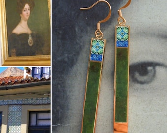 Atrio Matchstick Earrings Bar Portugal Tiles Ilhavo Emerald Green Oil Painting of Princess Palace of Queluz Empress of Brazil 2 Options