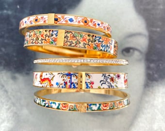 Atrio Bangles Bracelets Set Portugal Tile Border Orange Azulejo -  Set of 5 - Small/Medium -  Coimbra - Ships from USA Gold Stainless Steel