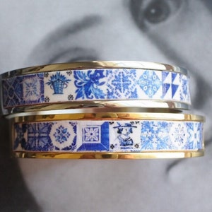 Atrio Bangle BLUE Tile Bracelet Stainless Steel Portuguese Azulejo Tiles Made to Order Side Closure