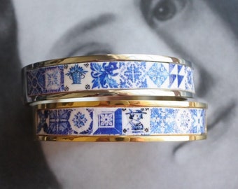 Atrio Bangle BLUE Tile Bracelet Stainless Steel Portuguese Azulejo Tiles Made to Order Side Closure