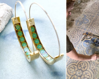 Atrio Earrings HOOPS Portugal Vidago  Abandoned Hotel Floor Tiles  Hotel Salus Hotel do Golfe built in 1918 Stainless Steel - SEE VIDEO