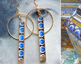 Atrio oorbellen cirkel staaf lucifer Italië tegel Italiaanse tegel Italiaanse oorbel Napels Santa Chiara klooster Maiolica Majolica keramiek Deruta