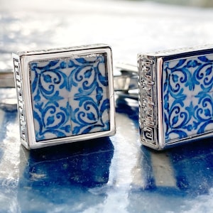 Cuff Links Portugal Tile Antique Azulejo Tile Blue Groom Father Husband Church of Mercy PORTO Built in 1590 Gift Box Included! Greek Key