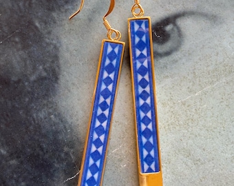 Atrio Minimal Earrings with Tiles of Portugal Tiles Portuguese Tiles Alcobaça Atrio Earrings for her Bar earrings  Abandoned House