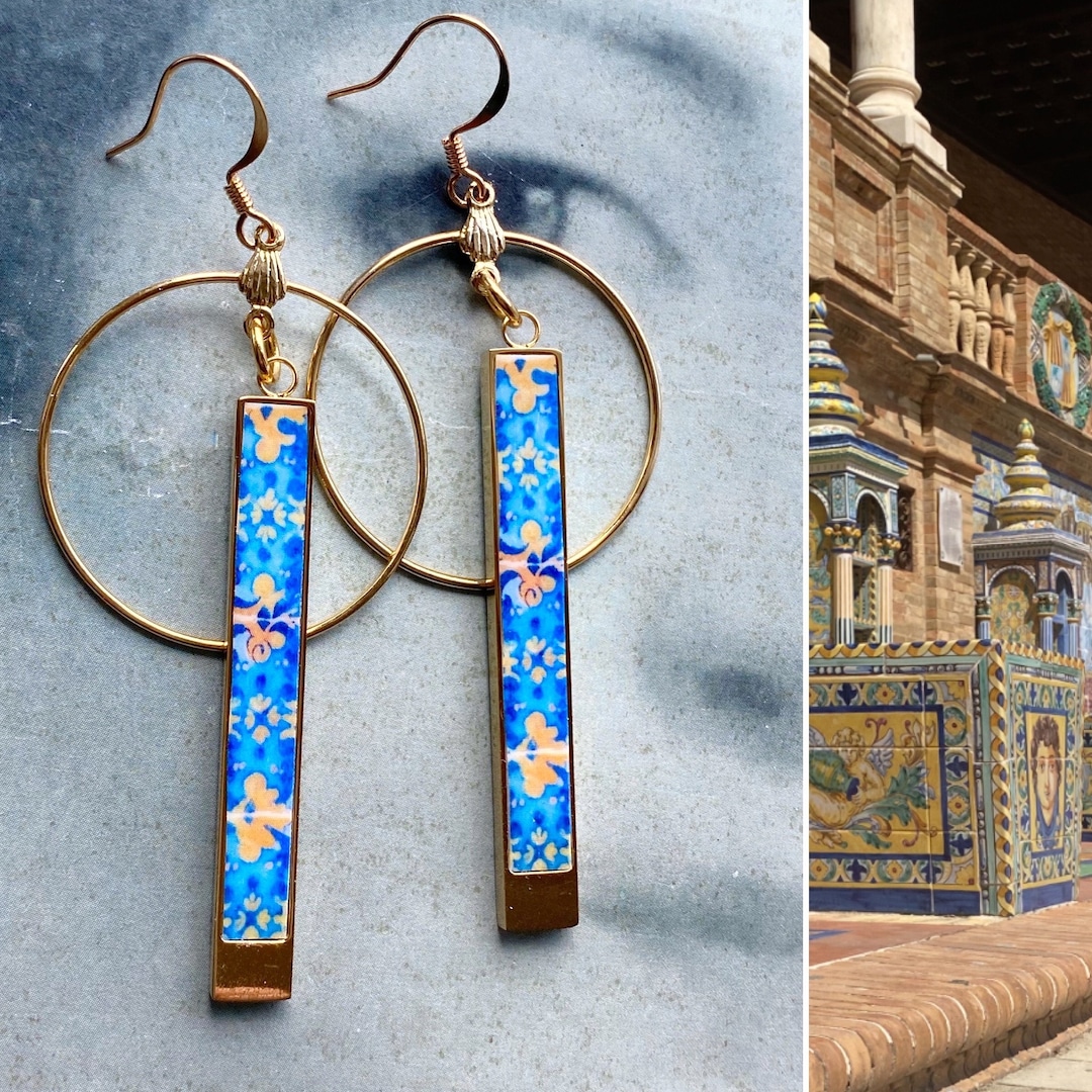 Spanish Tile Circle Bar Earrings Spain Earrings Plaza De Espana Seville ...