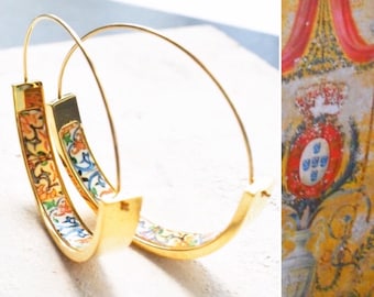 HOOP Earrings ATRIO Portugal Tile Antique Azulejo Pinterest CoIMBRA 1590 -  Stainless Steel 1.50" Gift Box Included - Ships from USA