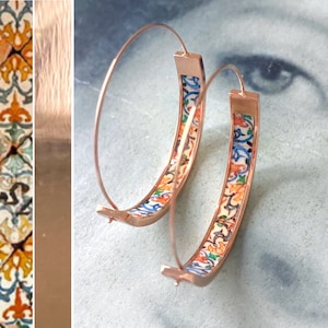 Hoop Earrings ATRIO Portugal Tile Antique Azulejo Pinterest CoIMBRA 1590  Stainless Steel 1.50&quot; Gift Box Included - Ships from USA Rose Gold
