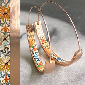 HOOP Earrings ATRIO Portugal Tile Antique Azulejo Pinterest CoIMBRA 1590 Stainless Steel 1.50 Gift Box Included Ships from USA Rose Gold image 1