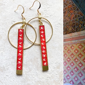Atrio Bar Earrings Circle Bar Matchstick Doves Portugal Red Frescoes Palace of Sintra Stainless Steel Reversible PEACE 2 Options
