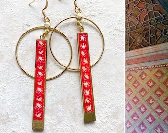 Atrio Bar Earrings Circle Bar Matchstick Doves Portugal Red Frescoes Palace of Sintra Stainless Steel Reversible PEACE 2 Options