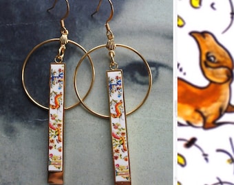 Atrio CoIMBRA Circle Bar Earrings Portugal 17th Century  Pottery  Matchstick Castle Reversible Ceramicas de Coimbra  Whimsical 2 Options