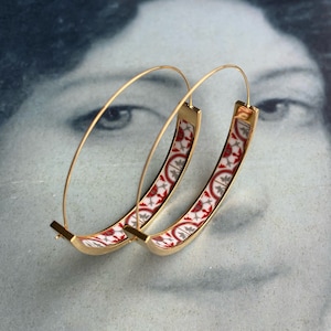 Hoops Earrings Atrio Tiles Israel Tel Aviv Antique Tiles Jew Jewish Torah Marot HaSoulam Synagogue 1.75&quot; or 4.5cm Stainless Steel
