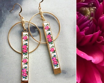 Atrio Earrings Roses Circle Bar Tile Portugal Matchstick Portuguesa Stainless Steel  Azulejo  Ships from USA REVERSIBLE 2 options