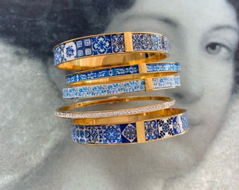 Bangles Bracelets STAINLESS STEEL Set Portugal Tile Border Blue Azulejo -  Set of 5 - Pinterest Size 8 - Ships from USA