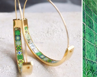 Hoops Earrings Hoop Atrio Tile Green Azulejo Portugal  STAINLESS STEEL Pinterest  Delicate 1.5&quot;  Ships from USA