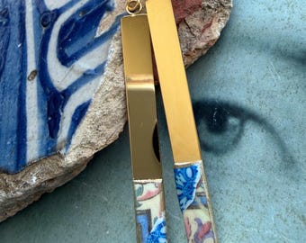 Earrings Atrio Tiles Frescoes Portugal Dipped Chipped Fragment Azulejo Stainless Steel OVAR Valentines Gift  651 Limited Edition