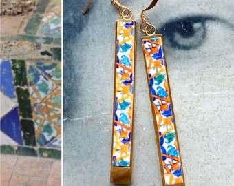 Atrio Earrings Ethnic Bar Persian Hoops Tiles Quinta da Bacalhôa Azeitão Portugal  Majolica Stainless Steel Hypoallergenic Tribal