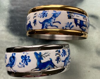 Bangle COIMBRA Portugal BLUE 17th Century Pottery Cuff Bracelet Ceramic DeeR  Ceramicas - Gold or Silver Stainless Steel Ships from USA