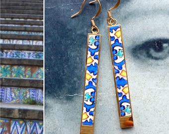 Atrio Earrings Bar Tile Italy Italian Caltagirone Sicily Stairs Chandelier Majolica Maiolica Pottery  142 Ceramic Steps Bar Earrings