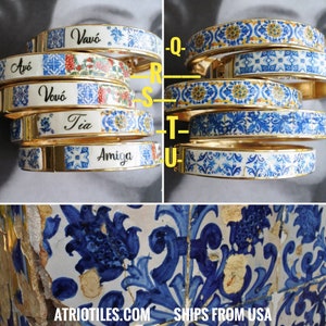 Personalized BRACEleT Custom Bangle Stainless Steel Atrio Portugal Tile Grandma Mae Mom Mamã Avó Vovó Madrinha MADE TO ORDER Side Closure image 6