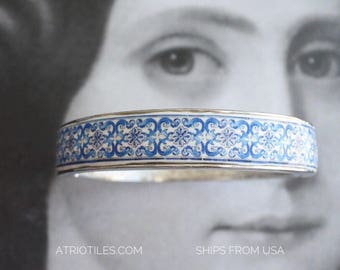 Bracelet Tile Portugal BLUE Atrio Azulejo Blue Bangle Aveiro Santa Joana - Ships from USA Gift Boxed Made to Order Sizes Small Medium Large