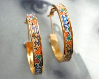 HOOP Earrings ATRIO Portugal Tile Antique Azulejo Pinterest CoIMBRA 1590 -  Stainless Steel 1.25" Gift Box Included - Ships from USA