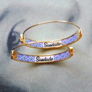 Saudade Hoops Earrings Atrio Tile Portugal Stainless Steel Flat bottom  Azulejo  1.50"  Blue Santa Joana 16th Century Tiles