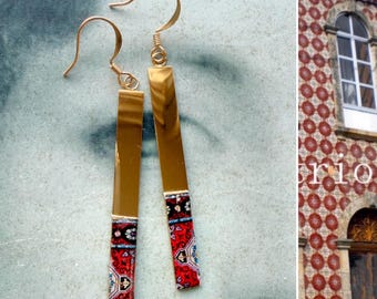 Atrio Earrings Bar Dipped Chipped Fragment Tiles Valega  Majolica Stainless Steel Geometric Hypoallergenic Minimal Ships from USA 598