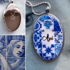 Atrio Necklace Mãe Tia Avó Mother&#39;s Day Personalized Tile Portugal Azulejos Atrio Custom Talavera Mosaic Stainless Steel or 14k Gold
