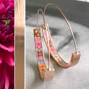 Hoops Earrings Hoop Atrio Tile BERRY Red Azulejo Portugal  STAINLESS Steel Pinterest  Delicate 1.5&quot;  Ships from USA Rose Gold