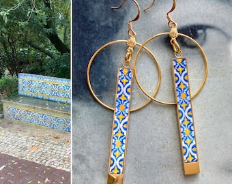 Oorbellen ATRIO Tile Portugal Circle Bar Matchstick Lissabon Zoo Lissabon Tegeloorbellen